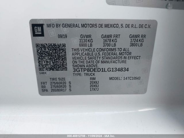 3GTP8DED1LG134834 GMC Sierra 1500 2wd  Short Box Slt