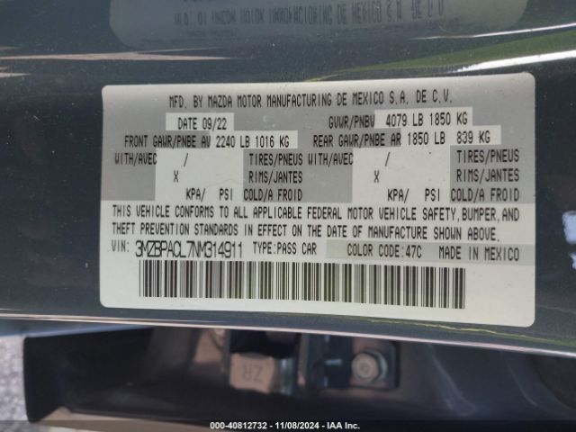 3MZBPACL7NM314911 Mazda Mazda3 Carbon Edition