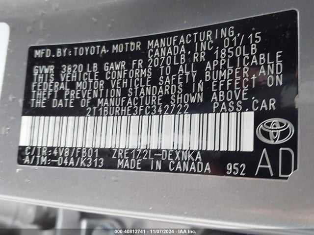 Toyota COROLLA LE 2015 2T1BURHE3FC342722 Image 9