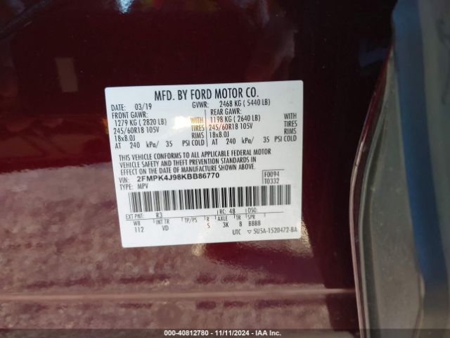 2FMPK4J98KBB86770 Ford EDGE SEL