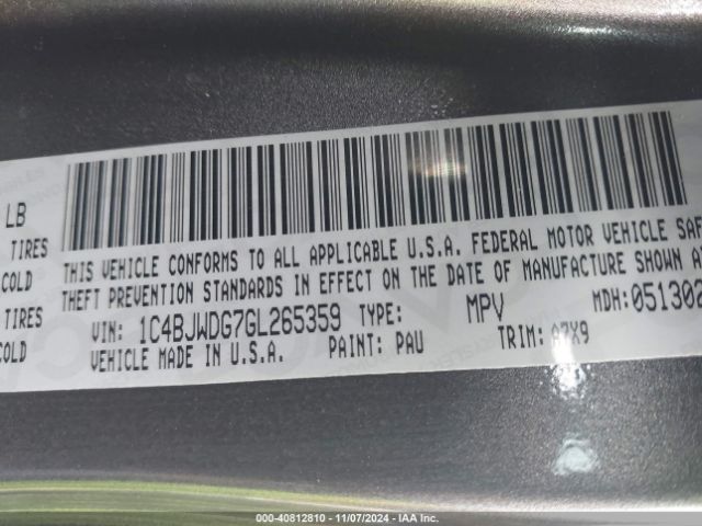 1C4BJWDG7GL265359 Jeep Wrangler Unlimited Sport