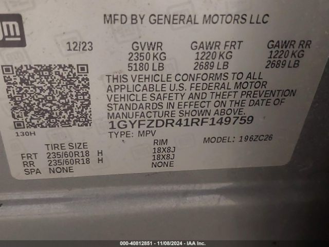 1GYFZDR41RF149759 Cadillac Xt4 Awd Premium Luxury