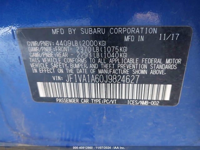 JF1VA1A60J9824627 Subaru WRX