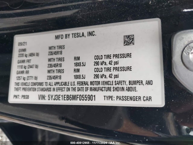 2021 TESLA MODEL 3 5YJ3E1EB6MF055901 Photo 8