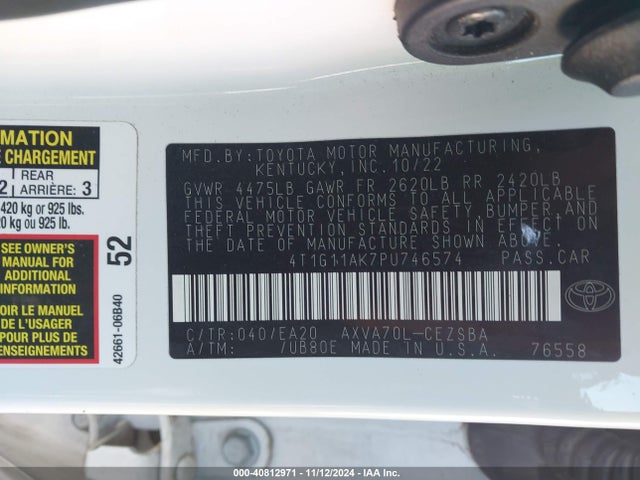Toyota CAMRY SE 2023 4T1G11AK7PU746574 Image 9