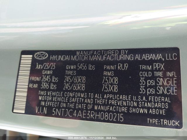 5NTJC4AE3RH080215 Hyundai Santa Cruz Sel