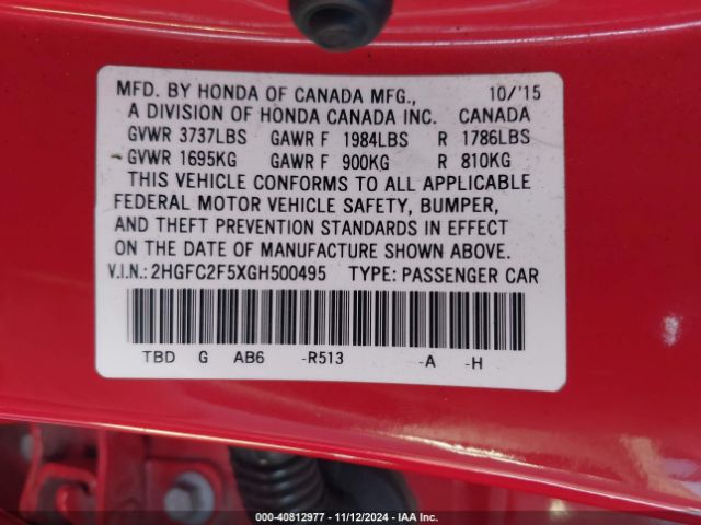 2HGFC2F5XGH500495 Honda Civic Lx