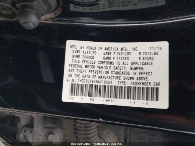1HGCR3F94HA018504 Honda Accord Touring V6