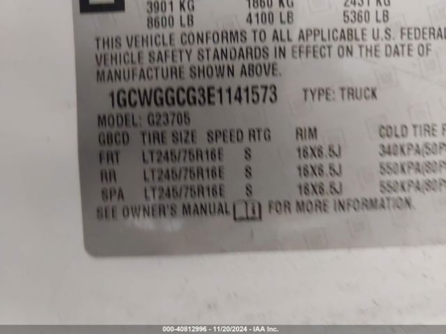 1GCWGGCG3E1141573 Chevrolet Express 2500 Work Van