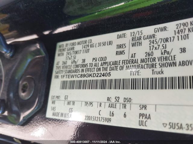 1FTEW1C89GKD22405 Ford F-150 Xl