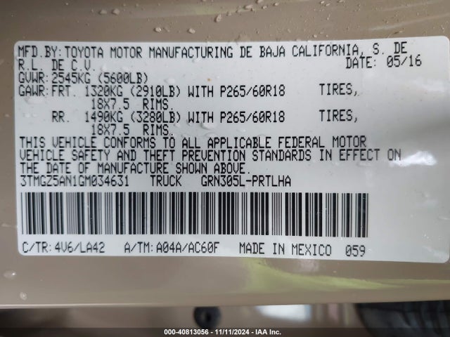 3TMGZ5AN1GM034631 Toyota Tacoma Limited