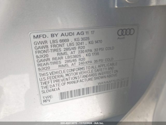 WA1VAAF70JD024770 Audi Q7 3.0t Premium
