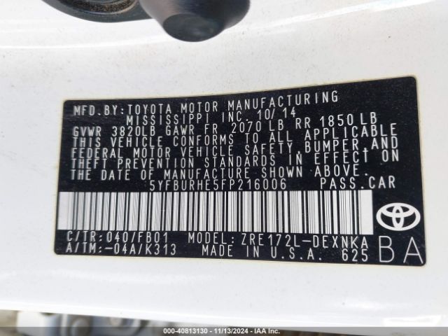 5YFBURHE5FP216006 Toyota Corolla Le Plus