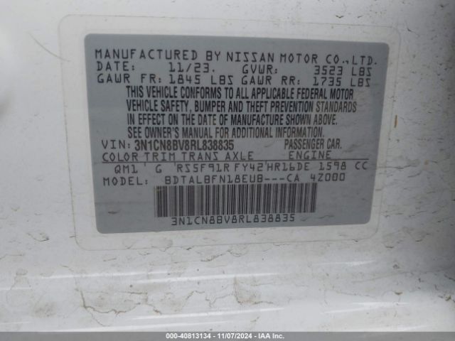 3N1CN8BV8RL838835 Nissan Versa 1.6 S