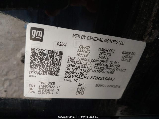 1GYS4EKLXRR210447 Cadillac Escalade 4wd Sport