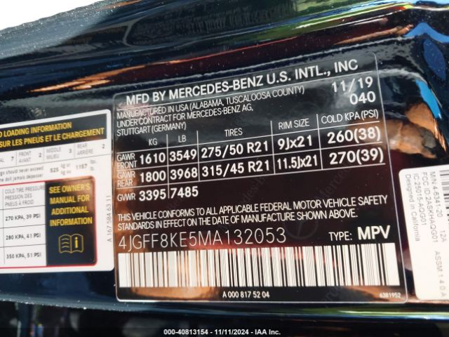 4JGFF8KE5MA132053 Mercedes-Benz Amg Gls 63 4matic