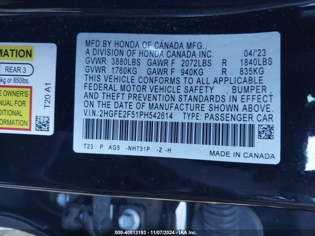 Honda Civic Sport 2023 2HGFE2F51PH542614 Image 9
