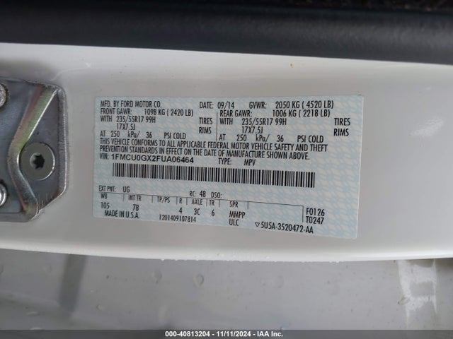 Ford ESCAPE SE 2015 1FMCU0GX2FUA06464 Image 9