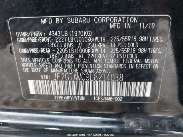 JF2GTAMC9L8214038 Subaru Crosstrek Limited