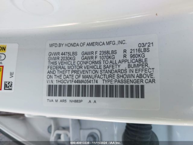 1HGCV1F44MA054174 Honda Accord Sport Special Edition