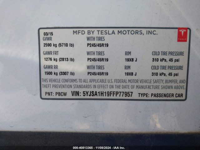 5YJSA1H19FFP77957 Tesla Model S 60/70/85