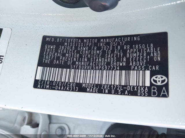 Toyota COROLLA SE 2017 5YFBURHE5HP697734 Image 9
