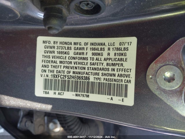 Honda Civic Lx 2017 19XFC2F52HE069386 Image 9