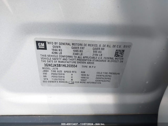 Chevrolet TRAX LS 2017 3GNCJKSB1HL203554 Image 9
