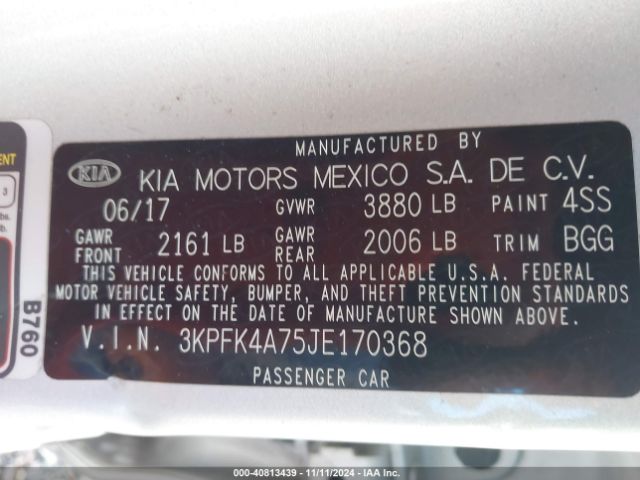 3KPFK4A75JE170368 KIA FORTE LX