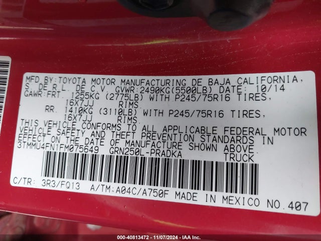 3TMMU4FN1FM075649 Toyota Tacoma Base V6