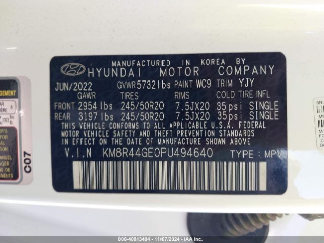 KM8R44GE0PU494640 Hyundai Palisade Sel