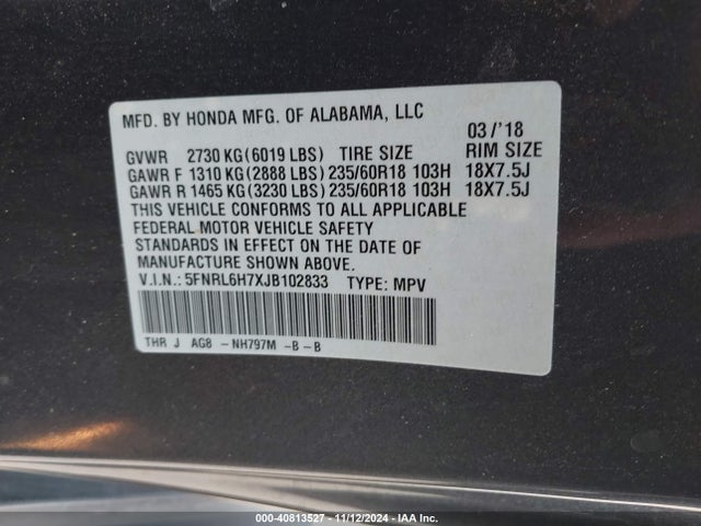 Honda Odyssey Ex-l 2018 5FNRL6H7XJB102833 Image 9