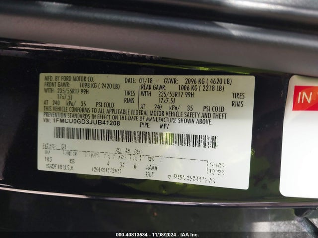 Ford ESCAPE SE 2018 1FMCU0GD3JUB41208 Image 9