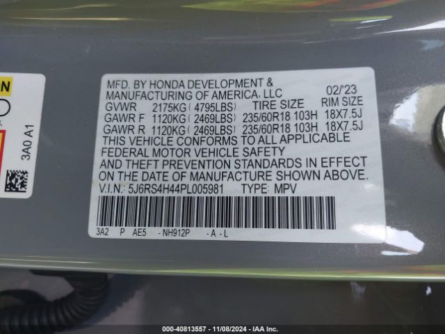 5J6RS4H44PL005981 Honda Cr-v Ex Awd