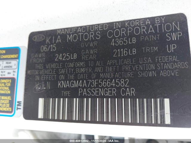 KIA Optima Lx 2015 KNAGM4A73F5664582 Image 9