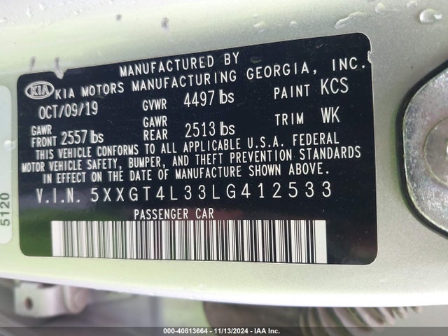 KIA Optima Lx 2020 5XXGT4L33LG412533 Image 9