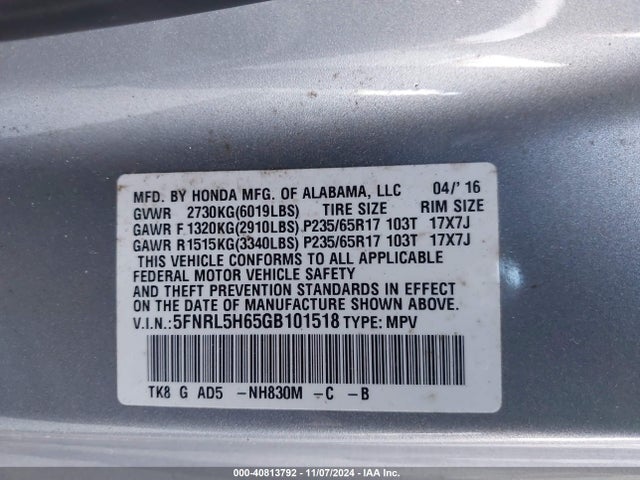 Honda Odyssey Ex-l 2016 5FNRL5H65GB101518 Image 9