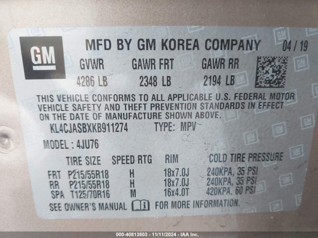 KL4CJASBXKB911274 Buick Encore Fwd Preferred