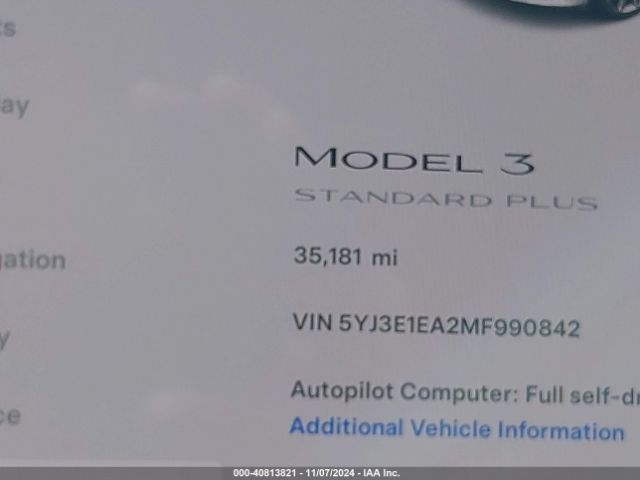 5YJ3E1EA2MF990842 Tesla Model 3 Standard Range Plus Rear-wheel Drive