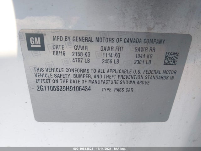 Chevrolet IMPALA 1LT 2017 2G1105S39H9106434 Image 9