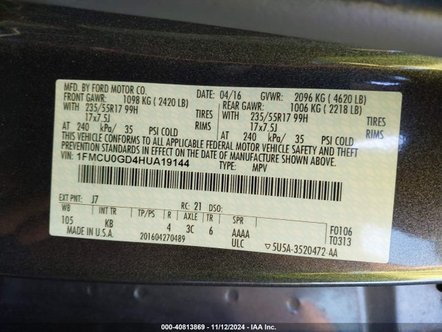 Ford ESCAPE SE 2017 1FMCU0GD4HUA19144 Image 9