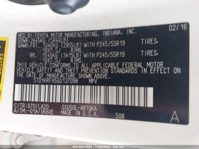 5TDYKRFH5GS137098 Toyota Highlander Limited V6