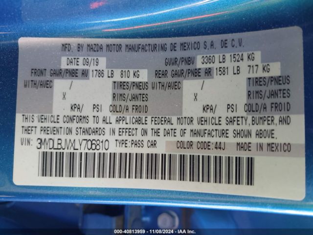 3MYDLBJVXLY706810 Toyota YARIS LE