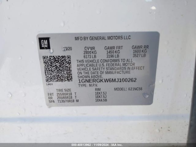 1GNERGKW6MJ100262 Chevrolet Traverse Fwd Lt Cloth