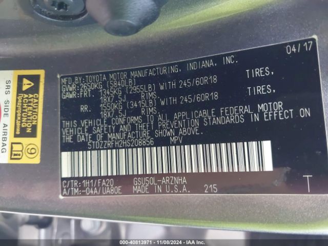 5TDZZRFH2HS208856 Toyota Highlander Le Plus