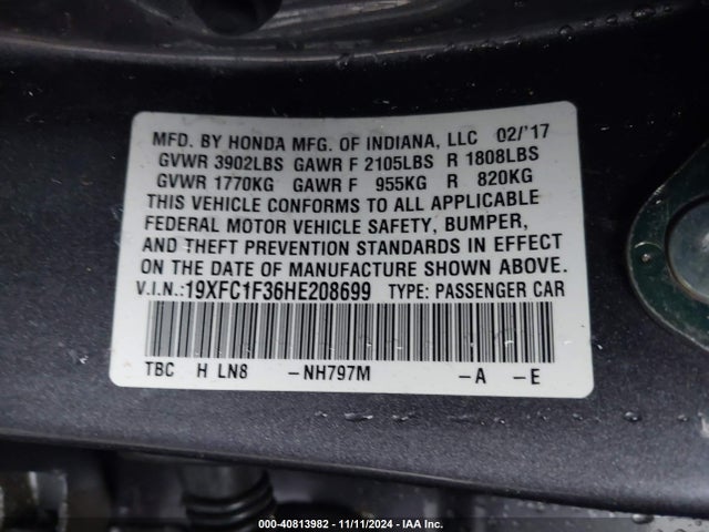 Honda Civic Ex-t 2017 19XFC1F36HE208699 Image 9