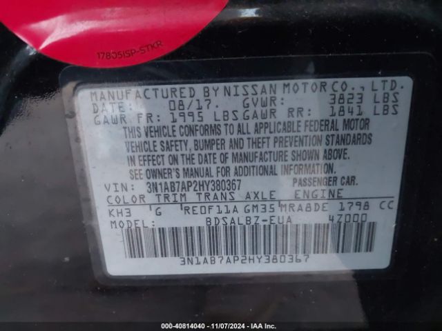 3N1AB7AP2HY380367 Nissan SENTRA S
