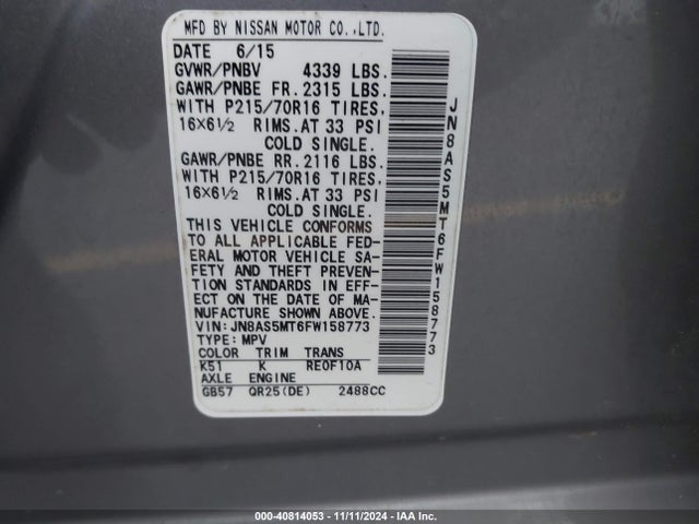 Nissan Rogue Select S 2015 JN8AS5MT6FW158773 Image 9
