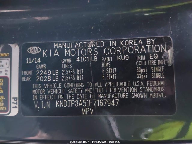 KIA SOUL + 2015 KNDJP3A51F7167947 Image 9