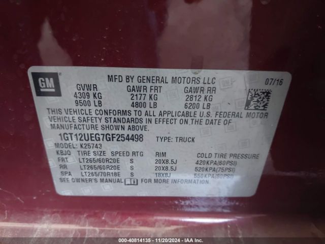 1GT12UEG7GF254498 GMC Sierra 2500hd Denali